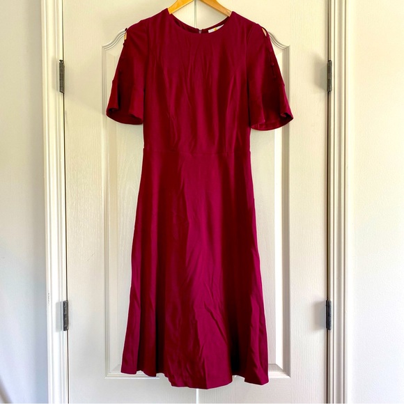 Boden | Alexis Dress Burgundy Button Sleeves - Picture 3 of 9